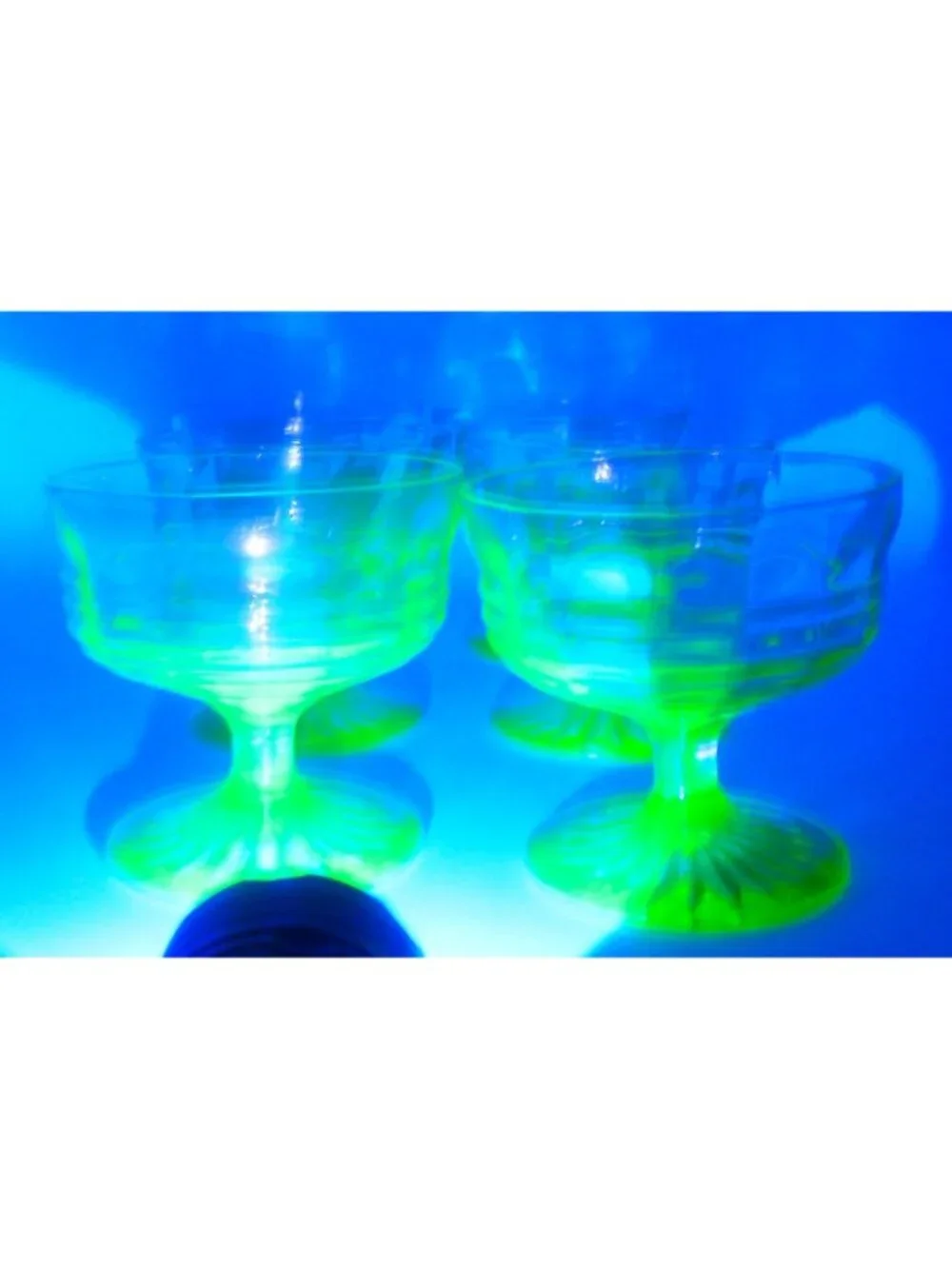 Vintage Uranium Glass Ribbed Banded Footed Sherbet Cups Set of 6